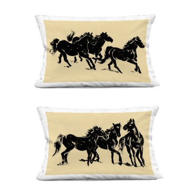 Horses in Motion Stampede 2 Piece Decorative Printed Throw Pillow Set design by Victoria Barnes