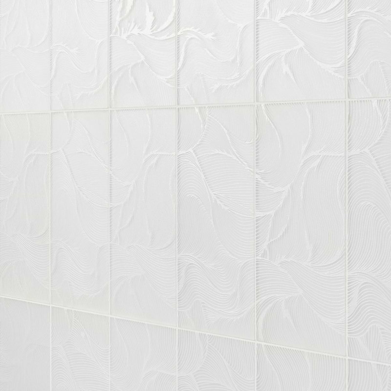 Sonya Waves 6x16 Frosted Glass Tile, Pearl White