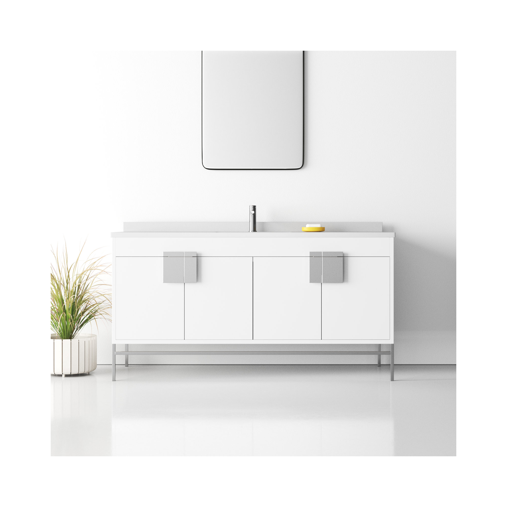 Maisie 60'' Single Bathroom Vanity, White, Polish Chrome