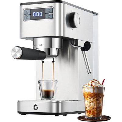 20-Bar Compact Espresso Machine with Steam Milk Frother, Stainless Steel