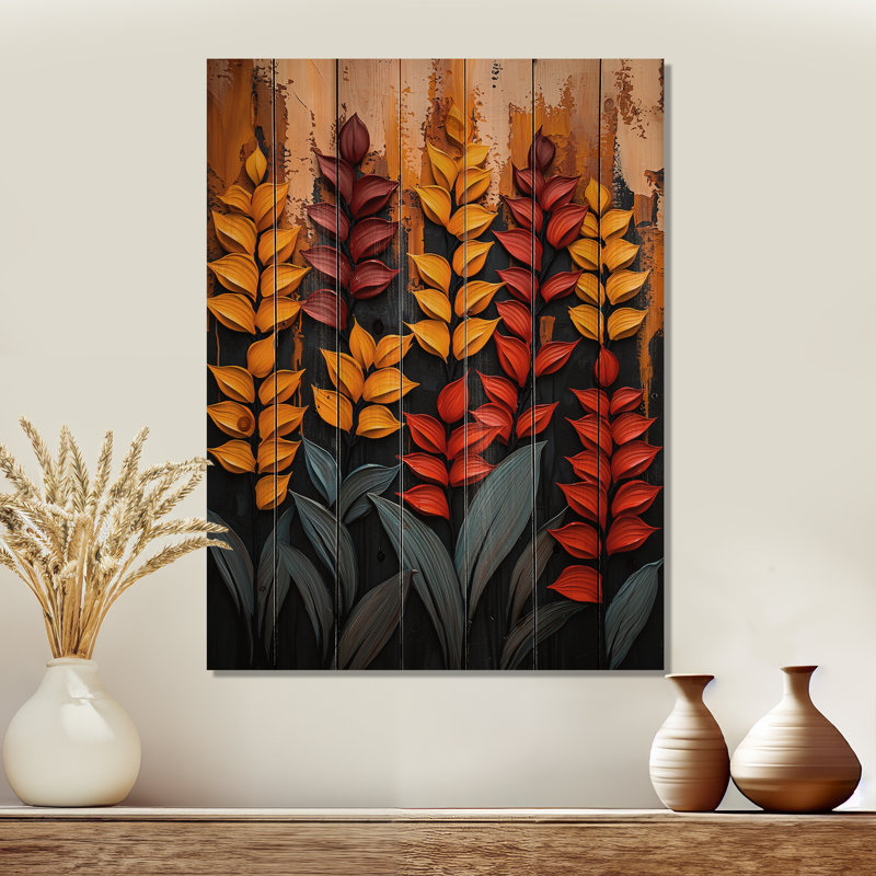 Autumn Plants Petals Of The Season IV - Plants Wood Wall Art - On Natural Pine Wood, 44" H x 34" W x 0.78" D