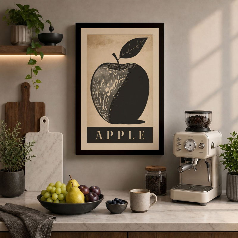 Apple with Leaf Minimalist - Wrapped Canvas, 18x12 - 45.7 x 30.5 cm, Ochre Border