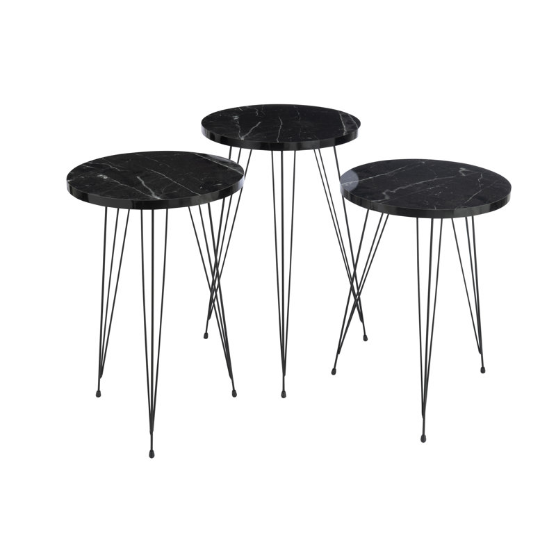 3 Piece Nest of Tables, Black, Black