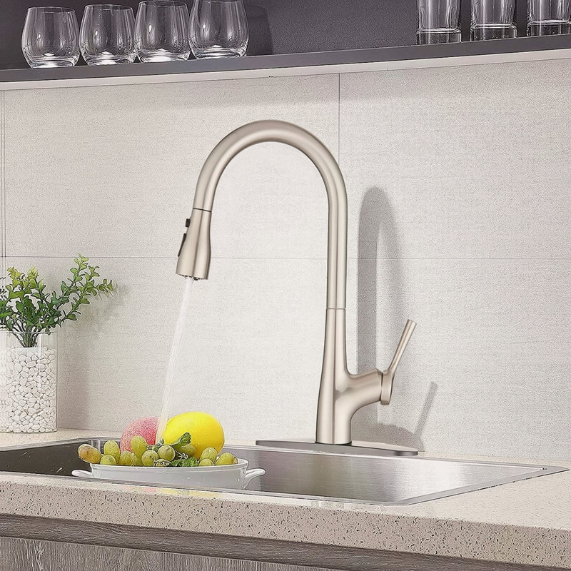 Single Handle Pull Down Kitchen Sink Faucet, Brushed Nickel