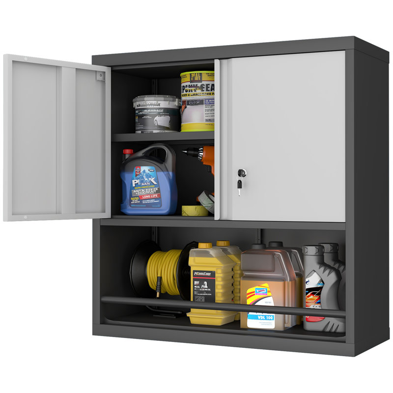 Armoire de rangement en métal avec 2 portes réglables en métal pour garde-manger, Gris / Blanc