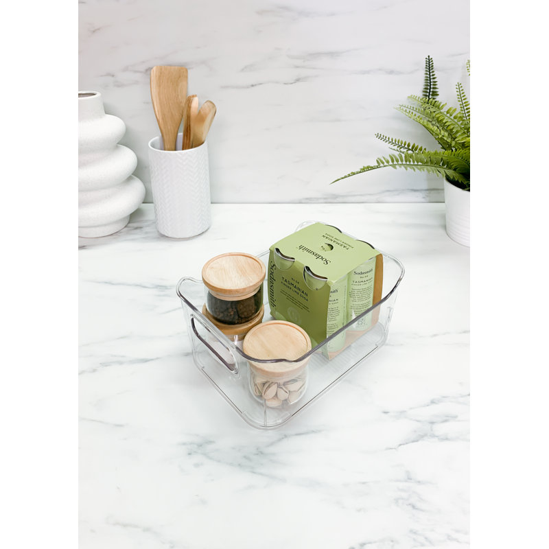 Ezystorage  Medium Rectangle Clear Fridge, Kitchen & Pantry Stackable Storage Bin With Handle