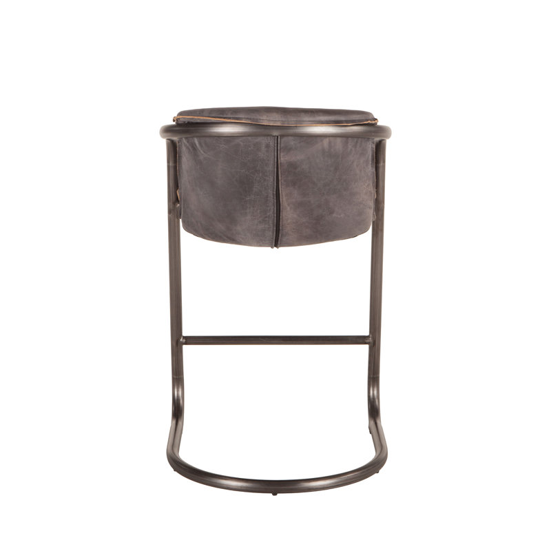 Chiavari Upholstered Bar Stool with Metal Frame, Antique Ebony Leather/ Vintage Bronze Frame, Counter Stool (26" Seat Height)