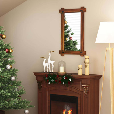 Miroir mural incassable avec cadre en bois d'acacia et design de rivet rétro