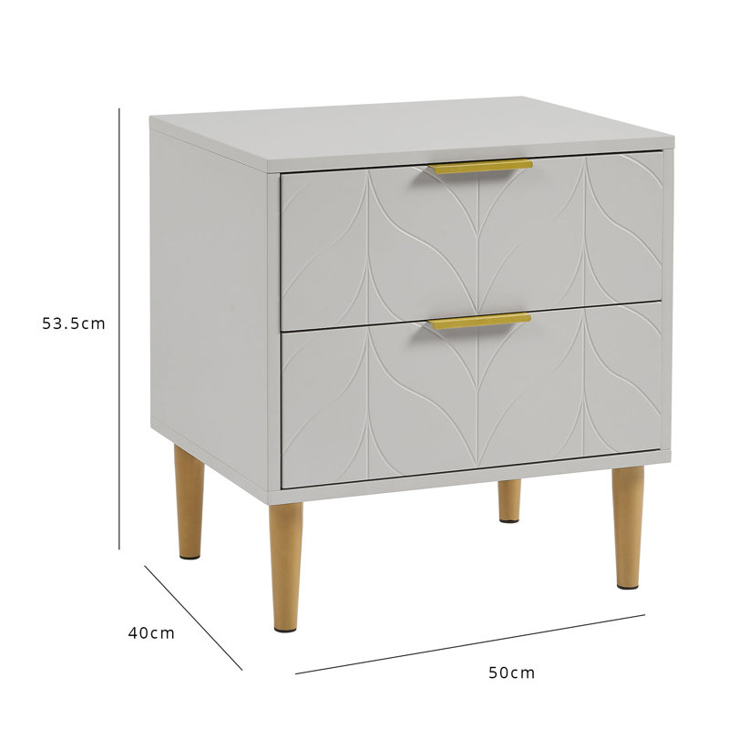 Adams 50cm W Bedside Table, Grey, Set of 2