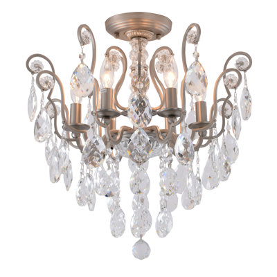 Bearnice Traditional 6 Light Pewter Crystal Chandelier