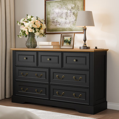 Vintage Farmhouse Bedroom Dresser, 7-Drawer Dresser for Nursery, Hallway or Living Room with Antique Metal Handles