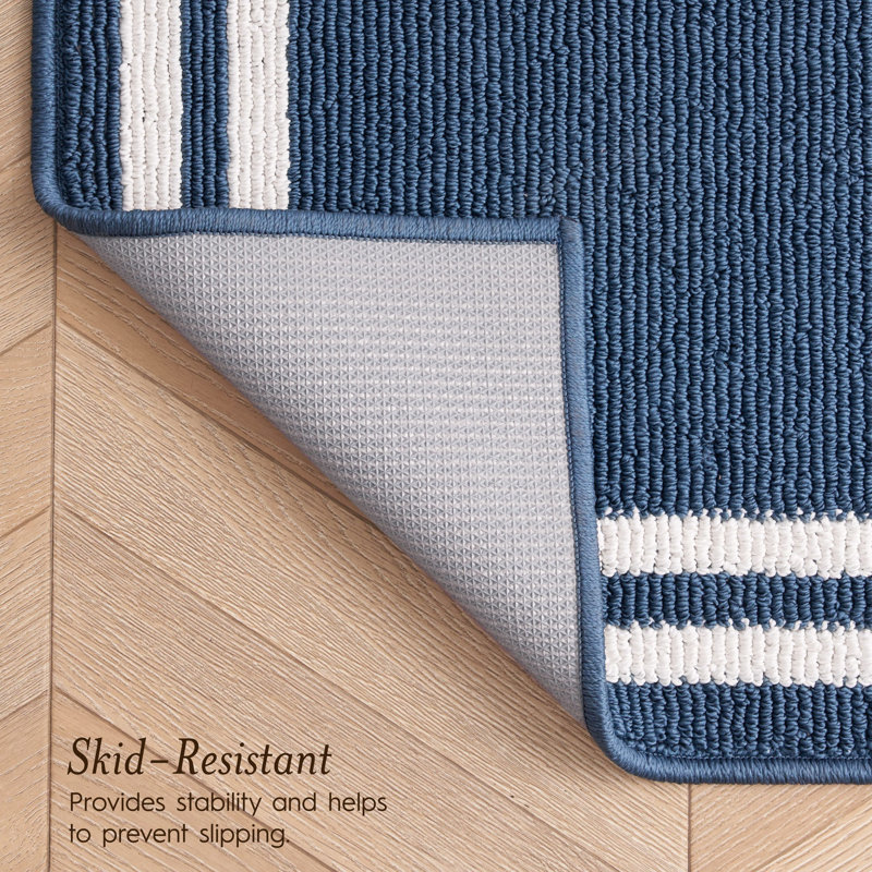 Debbie Machine Woven Synthetic Area Rug in Blue/White, Rectangle 2'2" x 3'9", Dusty Navy/Natural