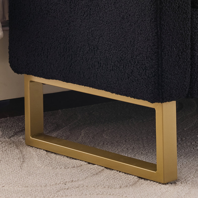 66"W Upholstered Flip Top Teddy Storage Bench King Size with Gold Legs,Curverd Armrest and 2 Pillows , Black
