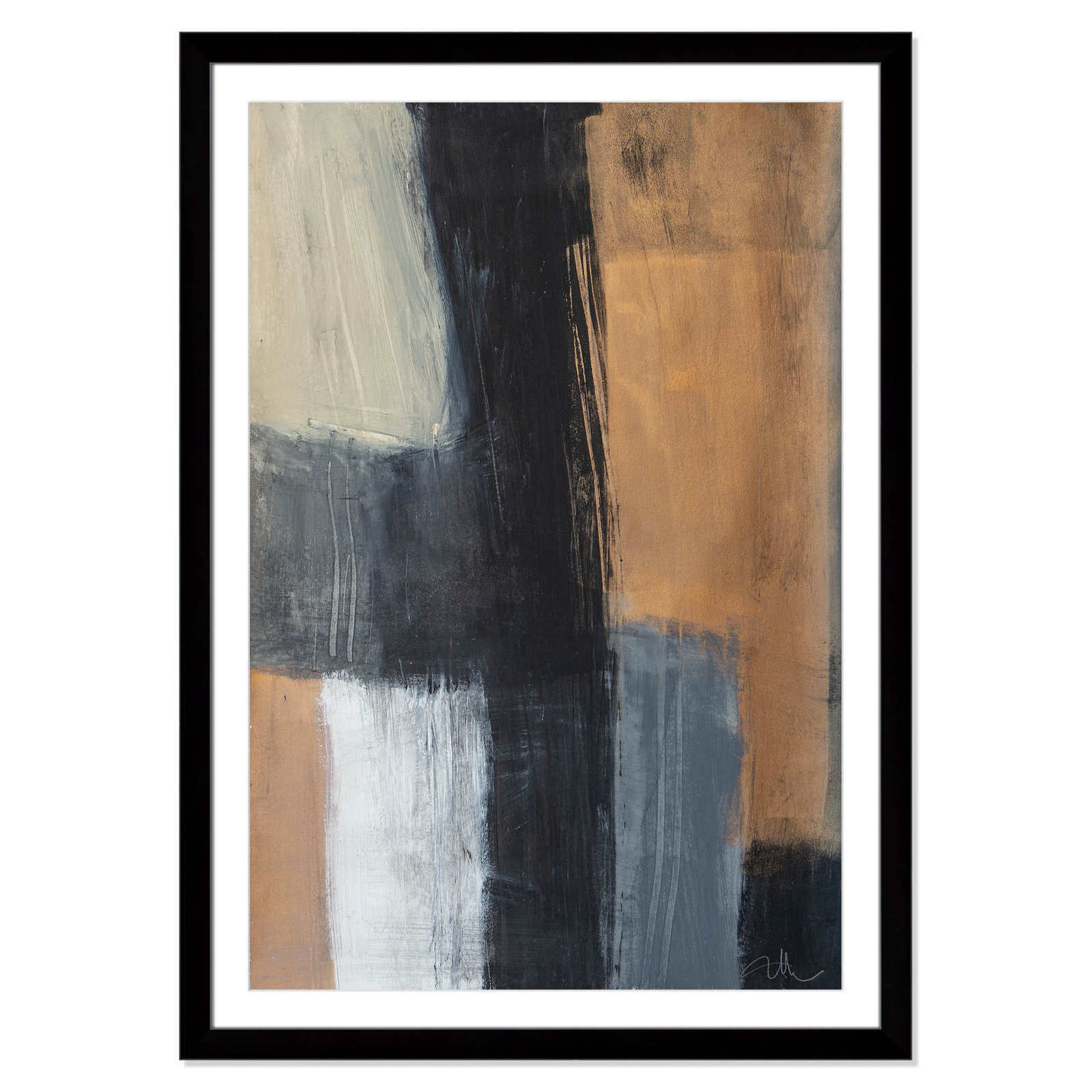 Calderon "Metallic Slate II" Print, 49" H x 35" W x 1.25" D, Black Cube Frame Matted