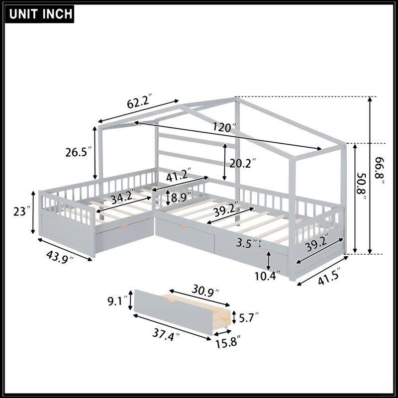 Lit plateforme simple avec trois tiroirs de rangement