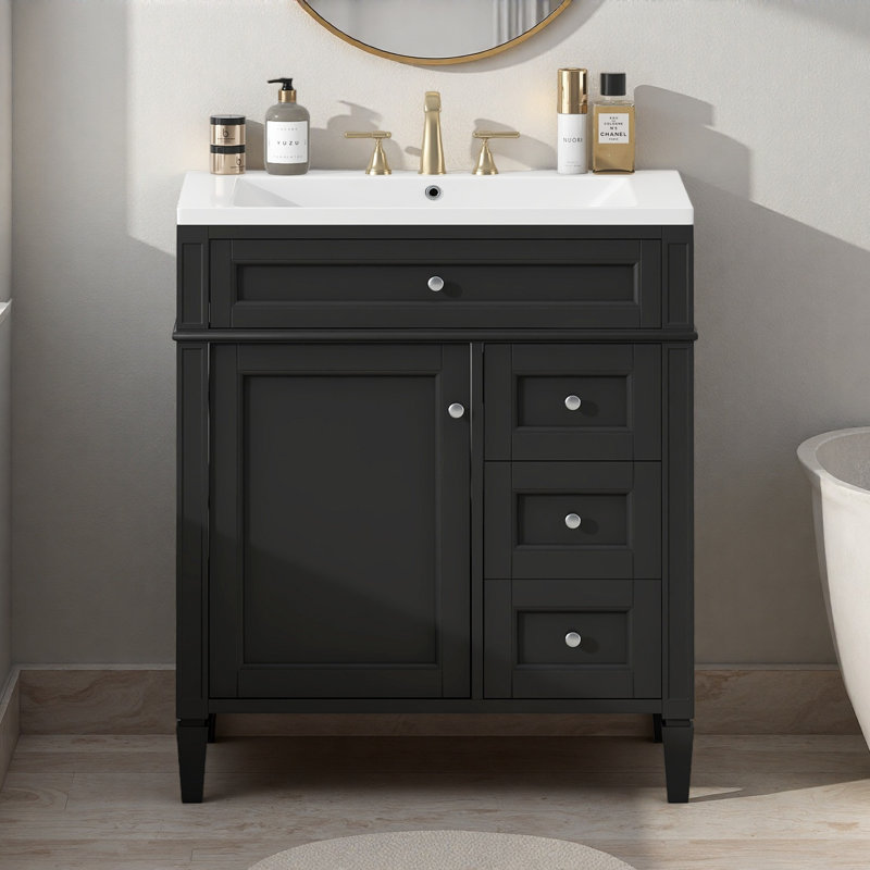 Meuble-lavabo de salle de bain de 30 po sans lavabo supérieur, armoire de rangement moderne avec 2 tiroirs et un tiroir rabattable (BASSIN INCLUS)