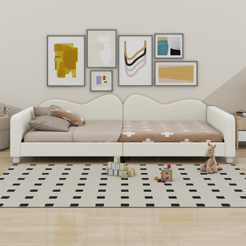 Upholstered Daybed With Cloud-Shaped Backrest, Twin, White