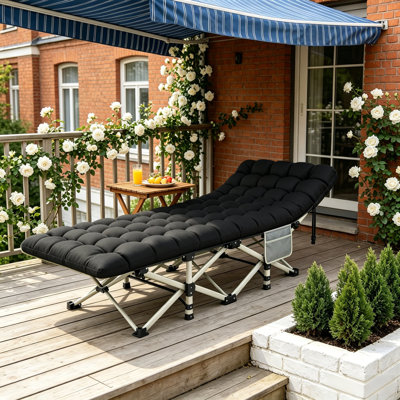 Lit de camp pliant avec matelas, lit de camp portatif robuste de 500 lb, tissu Oxford 1200D imperméable, lit de camp extérieur à installation rapide pour le camping, les invités et le bureau