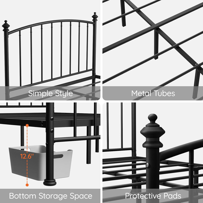 Queen Bed Frame With Headboard And Footboard Metal, Black