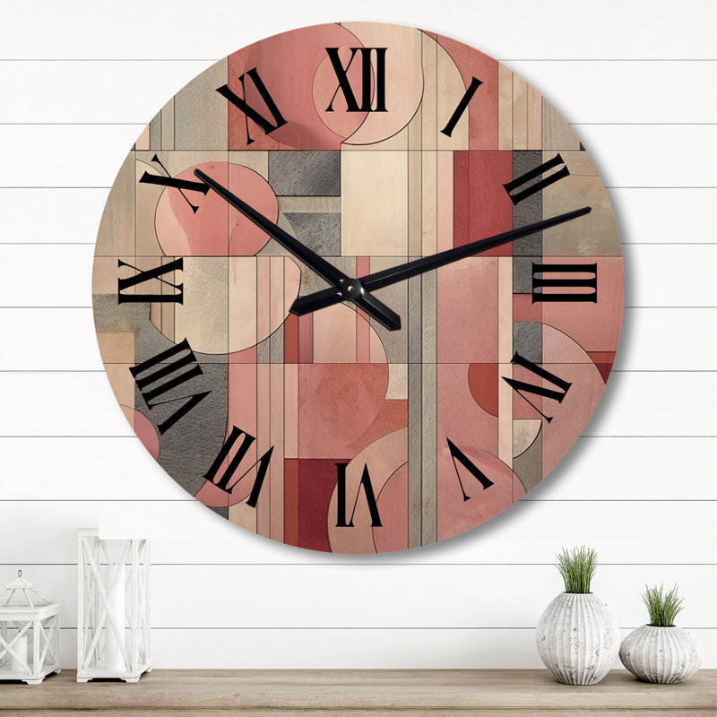 Pink Transcendent Angles IV - Abstract Shapes Oversized Wood Wall Clock, Grand
