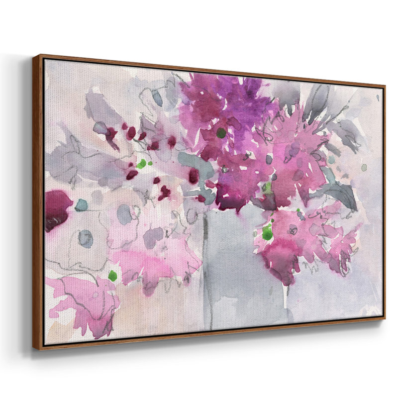 Cadre floral I, toile encadrée de qualité supérieure - prête à être accrochée, Toile avec cadre noyer