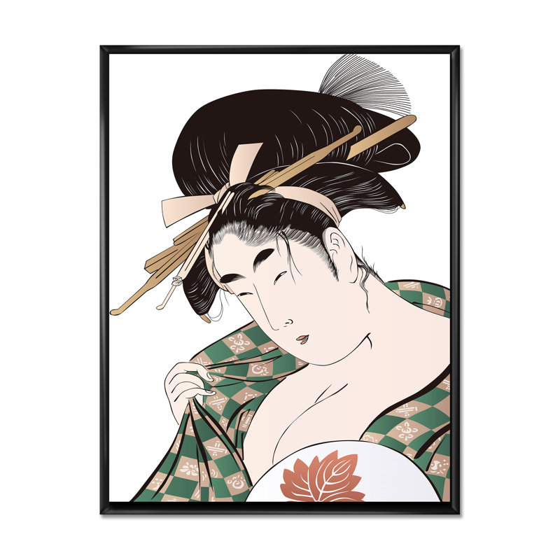 Femme japonaise Ukiyo-E - Peinture sur toile, H 32 po x l 16 po x P 1 po, Cadre flottant noir