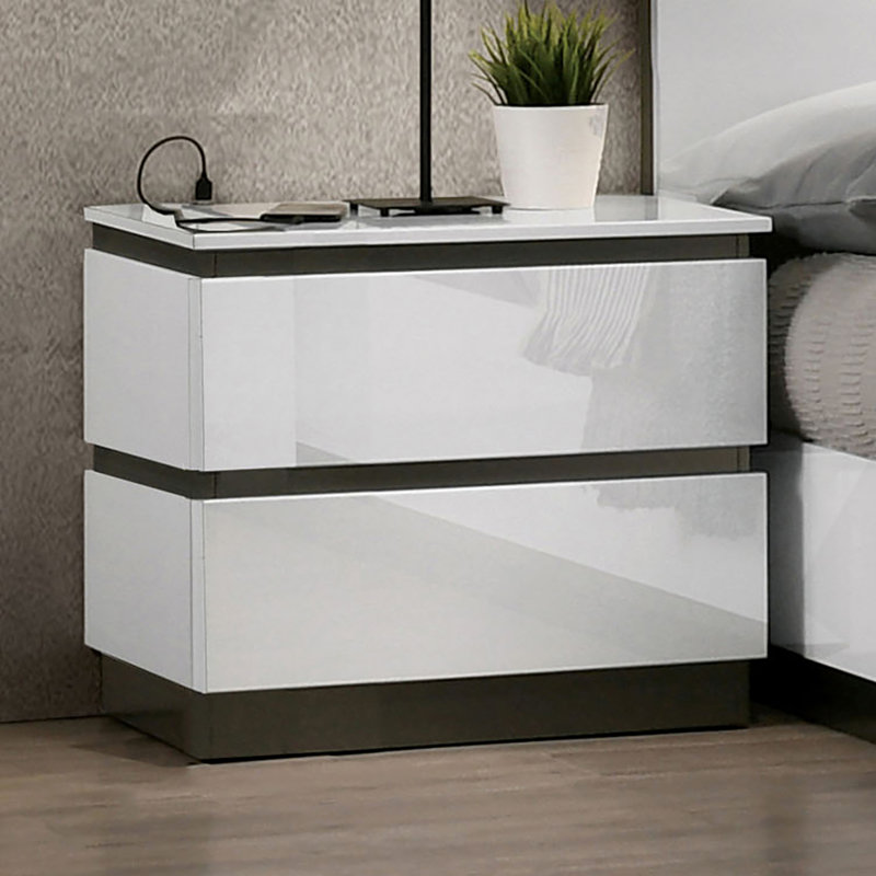 Table de chevet avec USB, blanc