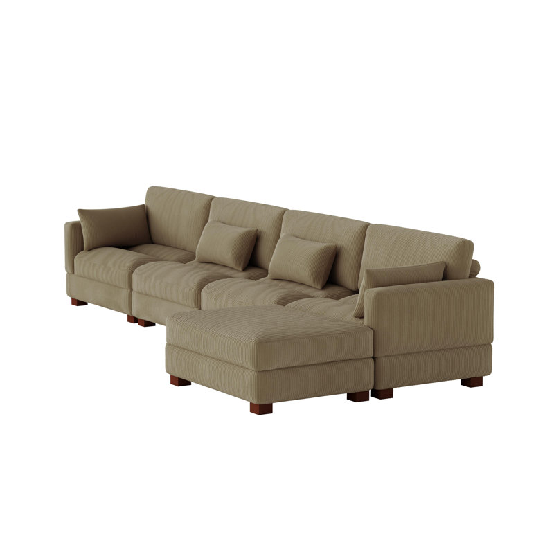 Maelina L-Shaped Corduroy Modular Sectional with Removable Cushion Cover, 30.7"H x 161.4" W x 68.1" D, Camel Corduroy
