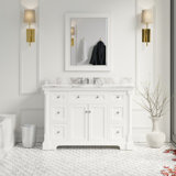 Fossen 48" Single Bathroom Vanity with White Cabinet and Carrara Marble Countertop