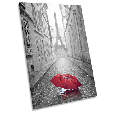 Red Umbrella Eiffel Tower Paris - Wrapped Canvas Print