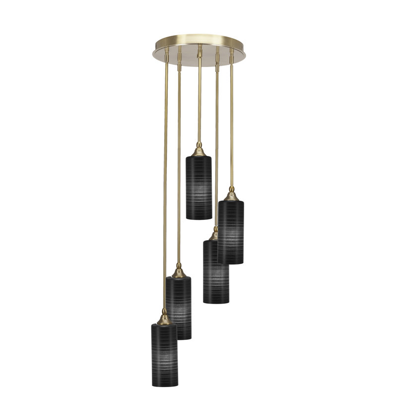 Luminaire suspendu suspendu grappe 5 lumières avec verre 4 po Empire, Noir, H 14,75 po x l 14,25 po x P 14,25 po