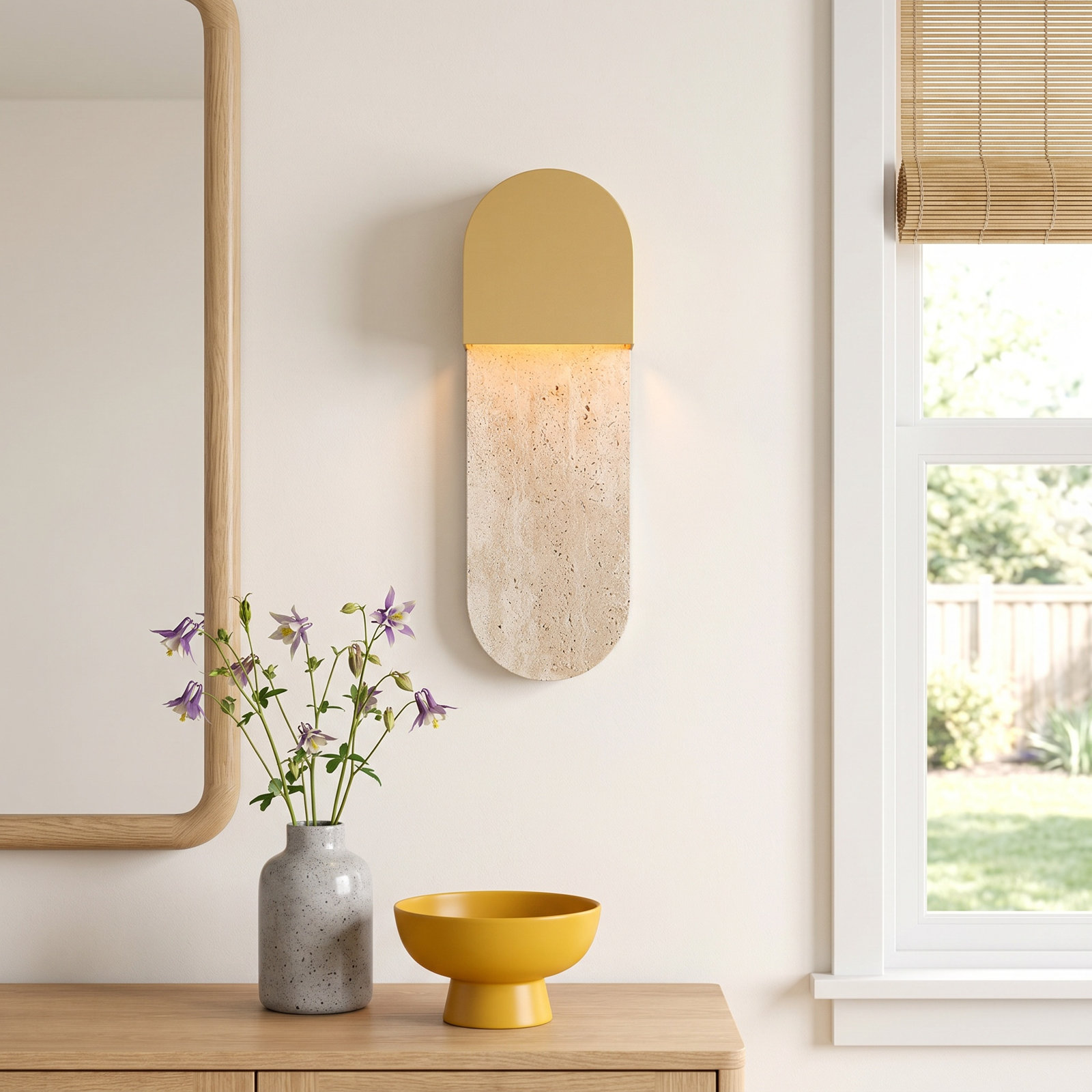 Single Light Dimmable Flush Mounted Sconce, Aged Brass