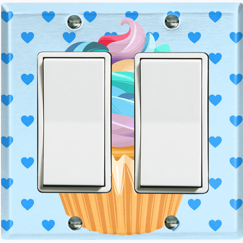 Colourful Cupcake Heart Polka Dots 2-Gang Rocker Wall Plate