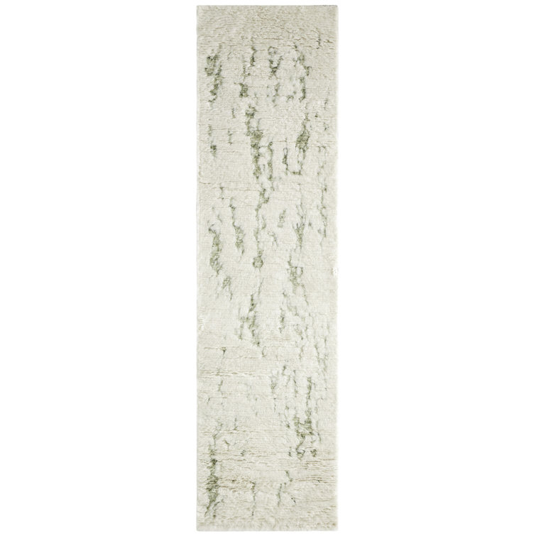 Cloudscape Hand-Knotted Wool Shag White/Cream/Green Area Rug