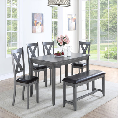Mobilier de salle à manger décontracté moderne 6 pièces ensemble table à manger 4 chaises d'appoint et un banc en bois d'hévéa et placages de bouleau