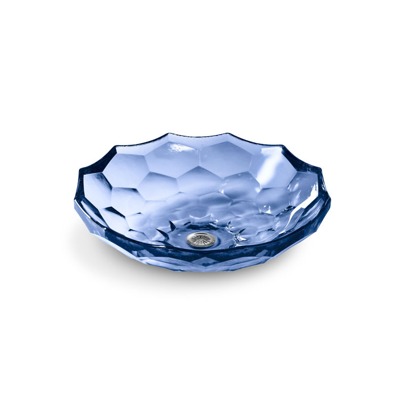 Kohler Briolette, Artist Editions Round Faceted Glass Bathroom Vessel Sink, Translucent Sapphire