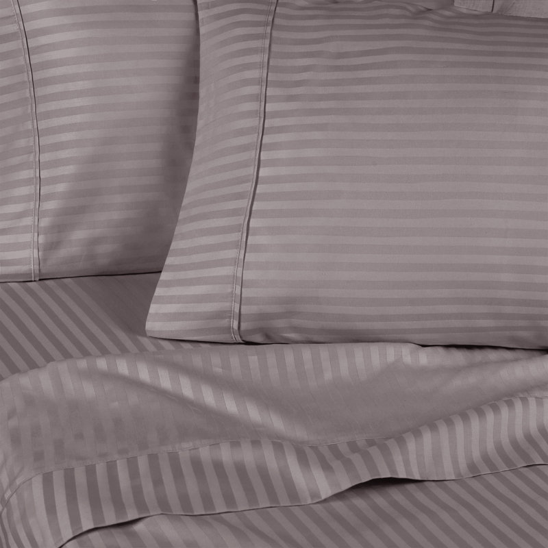 Twin XL Gray Egyptian Cotton Deep Pocket Stripe Sheet Set