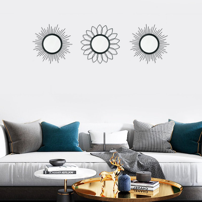 Ensemble de 3 miroirs muraux fleur et soleil