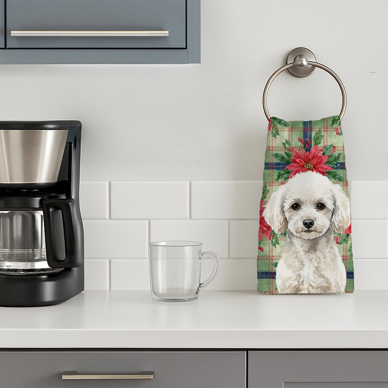 Toy White Poodle Christmas PoinsettIas Kitchen Towel, Toy White Poodle