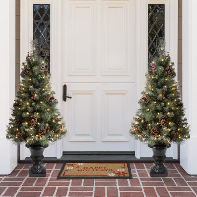 White Frosted Pre-Lit Cypress Christmas Tree