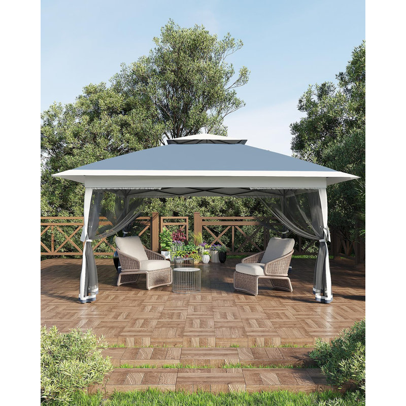Canopy Tent, Steel Frame with Polyester Fabric, 12x12 ft, Pop-Up Gazebo with Mosquito Netting and Adjustable Height, Outdoor Backyard Parties and BBQs