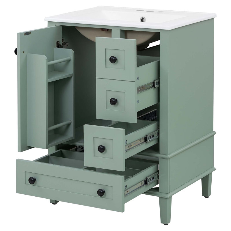 Meuble-lavabo compact avec lavabo en céramique, tiroirs à fermeture en douceur et rangement spacieux pour les salles de bain modernes