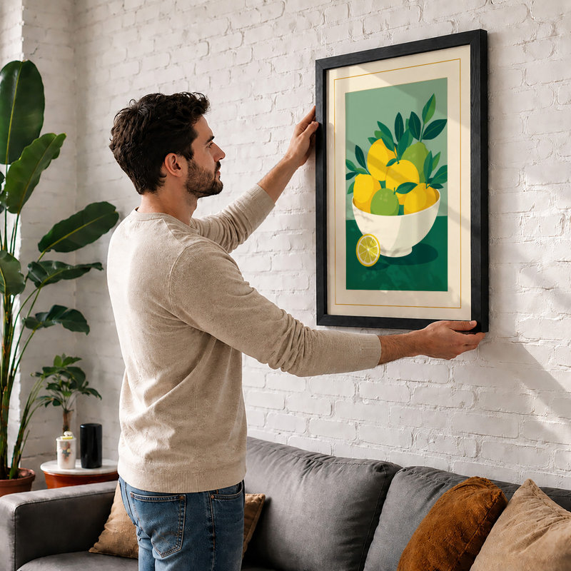 Lemon Bowl Botanical - Framed Print, A1 - 84.1 x 59.4 cm, Oak