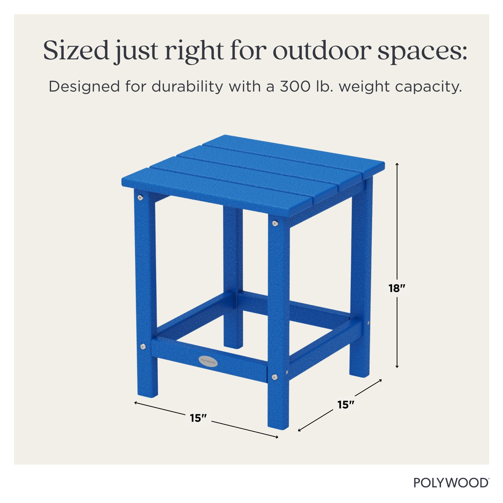 POLYWOOD® Long Island 15" Patio Side Table, Pacific Blue