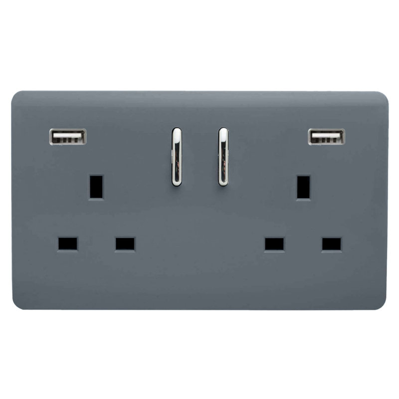 Trendi Switch 2 Gang USB 3100mA Plug Socket, Warm Grey