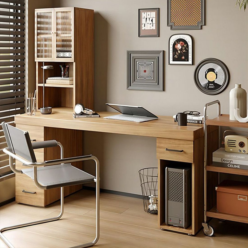 Bureau de direction en bois massif avec tiroirs Burlywood, 84.7" H  x 55.1" W  x 23.6" D, Retour à gauche