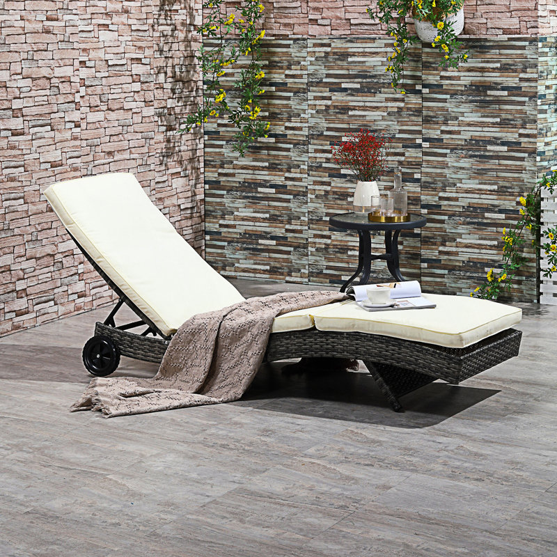 Outsunny Wicker Chaise Lounge Pool Chair, Outdoor Cushioned Patio Sun Lounger With 5-Level Adjustable Backrest