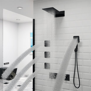 Système de douche 4 fonctions de luxe avec 3 jets de corps, fixé au mur (valve brute incluse)