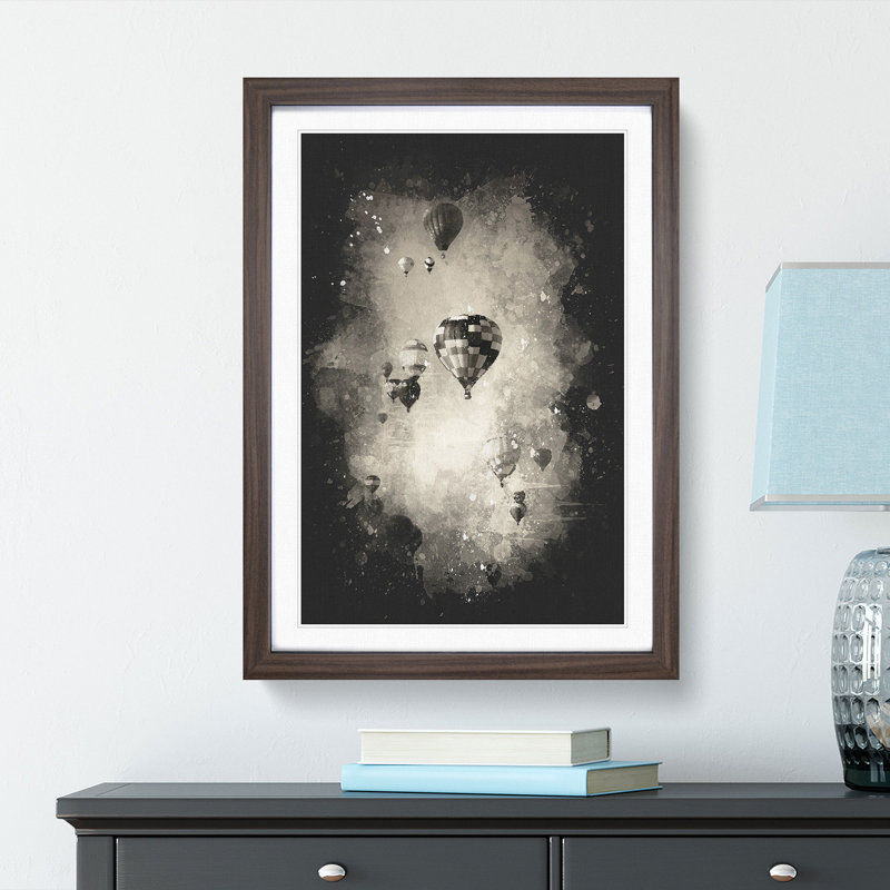 Taking a Hot Air Balloon Ride - Picture Frame Painting Print, 33cm H x 24cm W x 2cm D, Walnut Framed