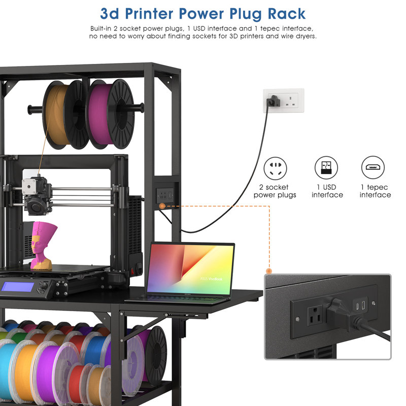 Heavy Duty 3d Printer Stand With Filament Storage Rack, T-shaped Spools Holder Rack With Wheels,d Printer Workbench For 3d Printing Studio